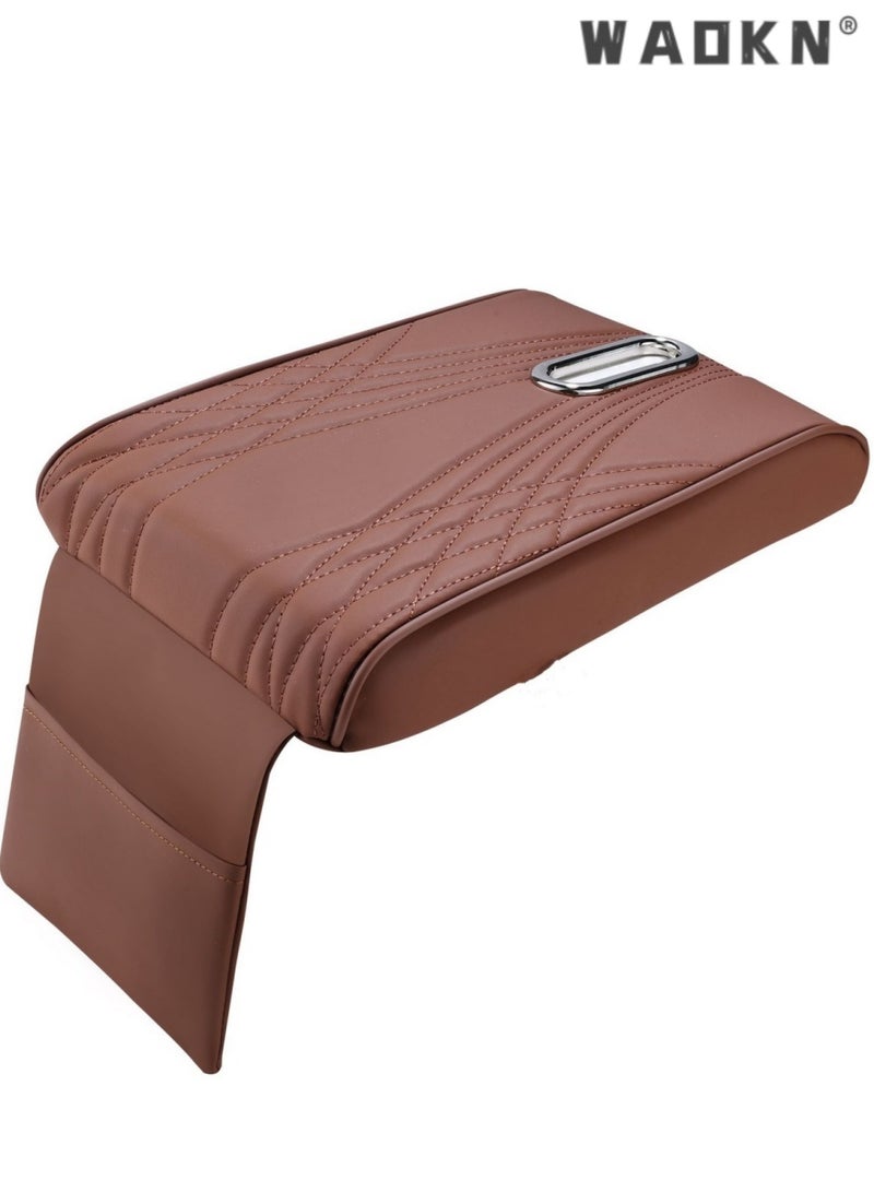 WAOKN Upgraded car armrest box cushion, integrating tissue box storage, multifunctional storage, and height increasing design, brown - Image 1